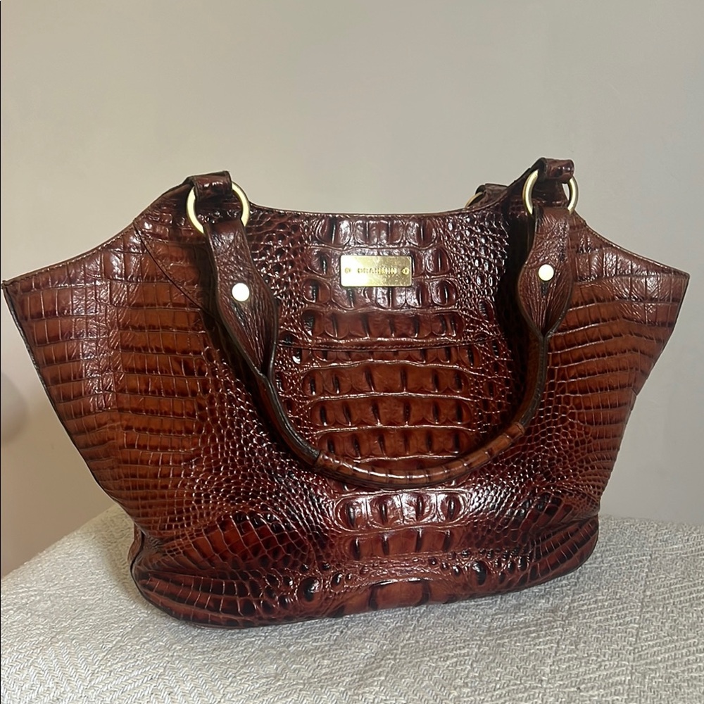 Brahmin Brown Crocodile Embossed Shoulder Bag